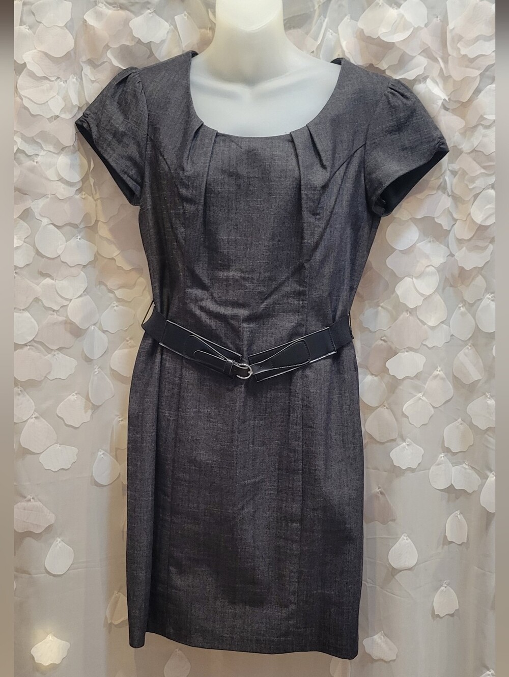 AGB Charcoal Gray Midi Sheath Dress with Belt